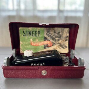 Vintage Singer Sewing Machine Buttonholer Attachment w/ Case & Accessories